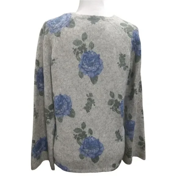 Lucky Brand Sweater Blue Rose Cotton Wool Blend Pullover Size Small - Picture 3 of 6